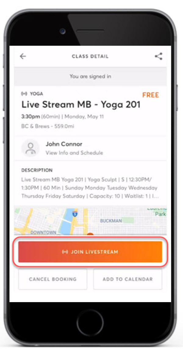 Finding, booking, and attending virtual classes (Mindbody app, iOS and Android)