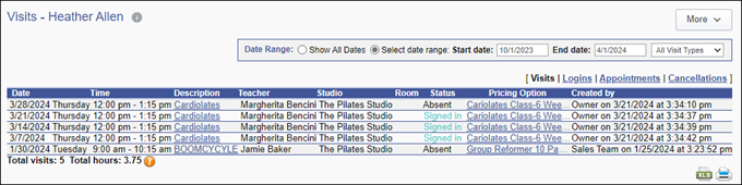 Client Visits Screen