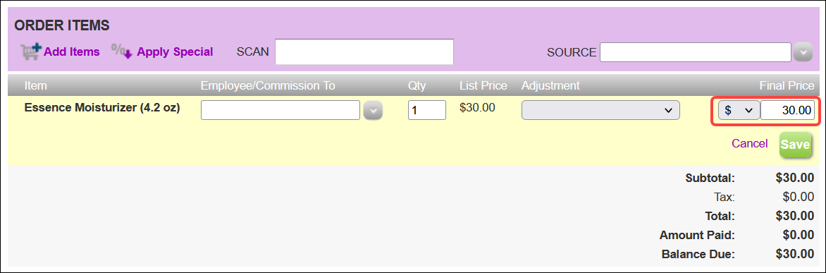 How to override a price (Version 1 Accounts) - Booker