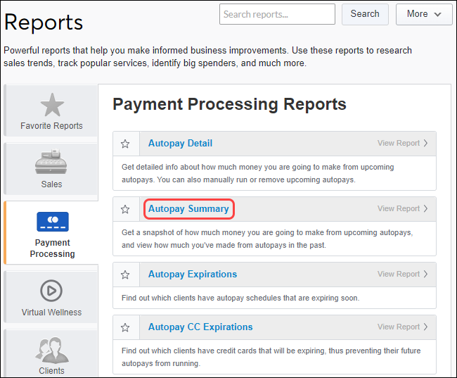 Autopay Summary report