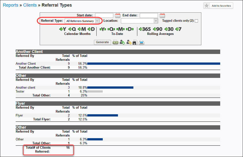 Referral Types report