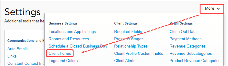 Client Forms screen - overview