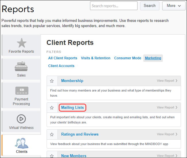 Client Management: Active and inactive client accounts