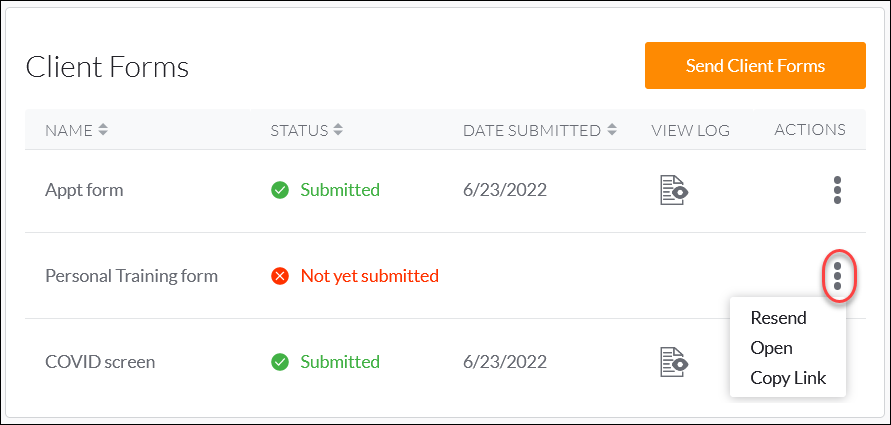 Client Documents screen