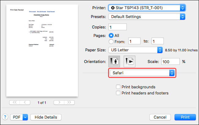 Receipt printer setup (macOS)