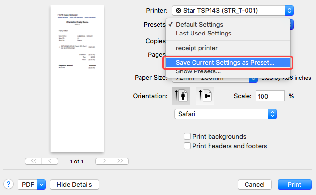 Receipt printer setup (macOS)