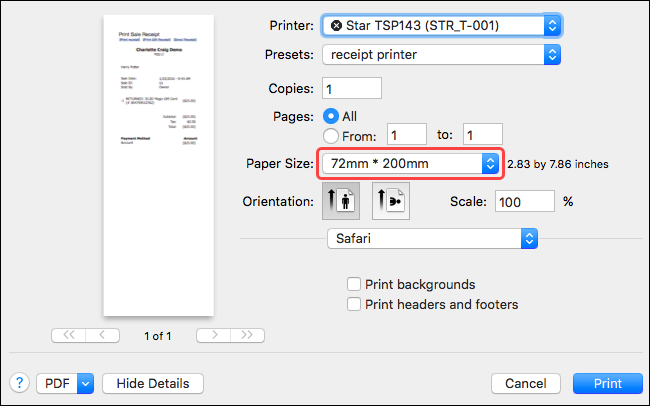 Receipt printer setup (macOS)