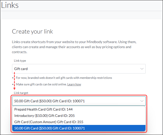 How to create gift card links (branded web tools)