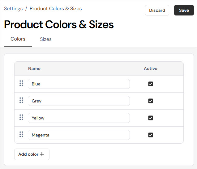 How to create and manage product colors