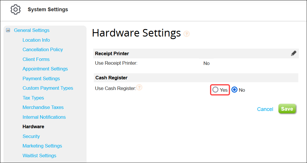 Hardware Settings: How to enable receipt printers and cash registers ...