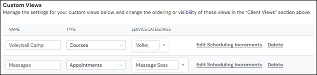 Client View Settings screen