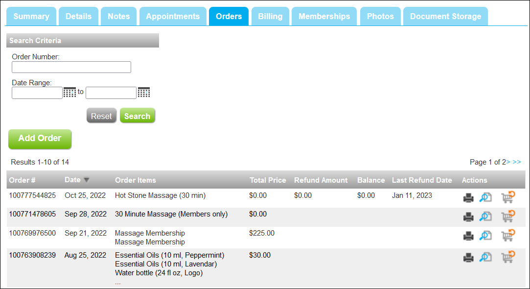 Customer Profile: Orders tab (Booker video tutorial)