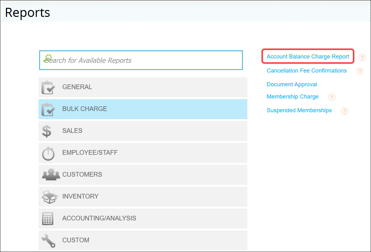 Account Balance Charge Report (Booker)