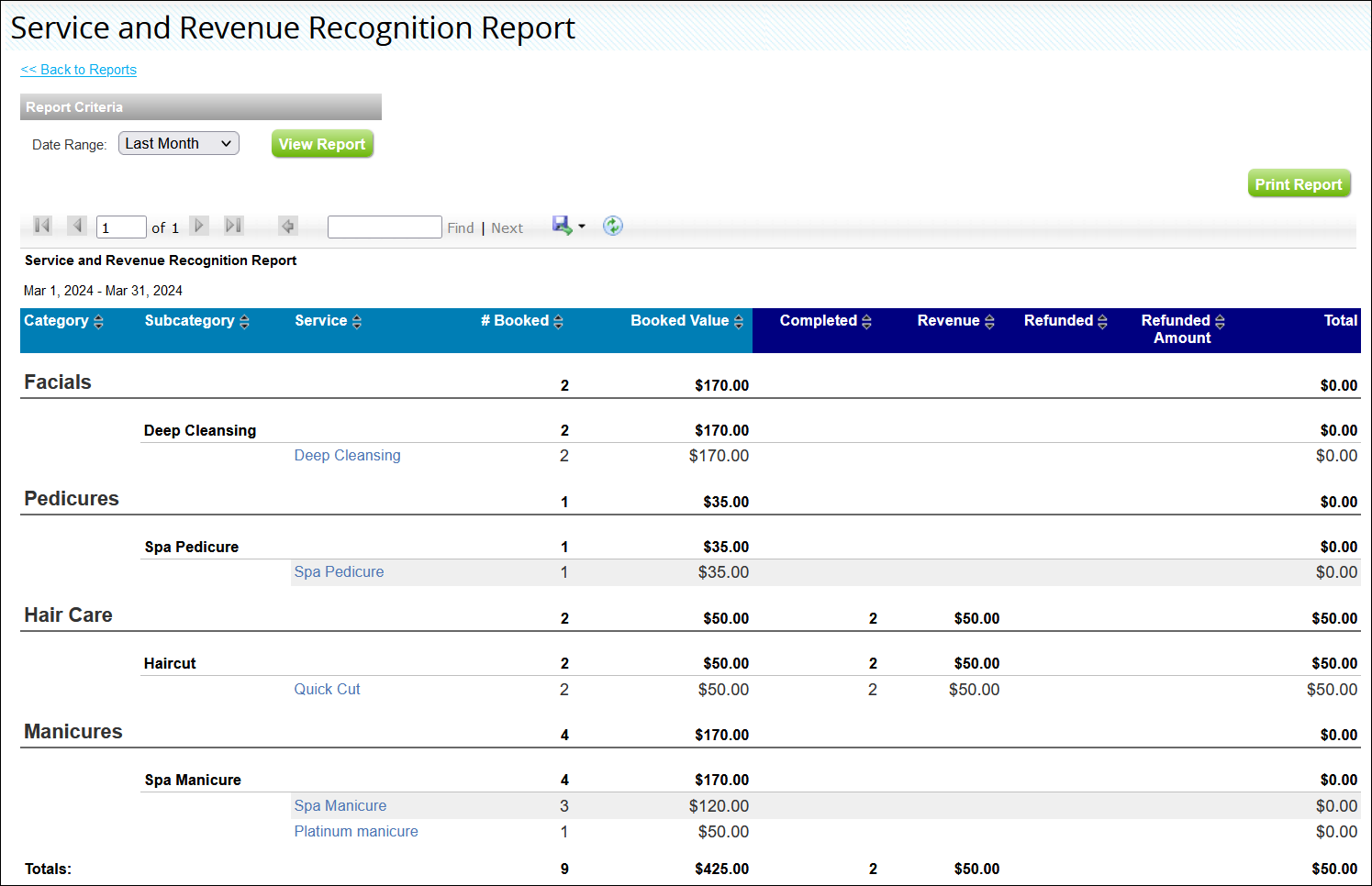 Service and Revenue Recognition Report (Booker)
