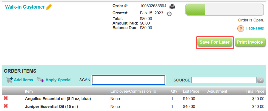 How to save or delete a saved order (Booker Version 1)