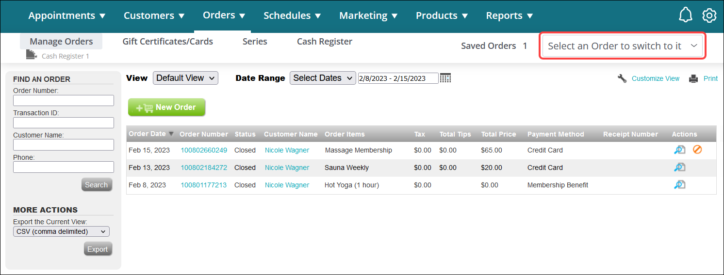 How to save or delete a saved order (Booker Version 1)