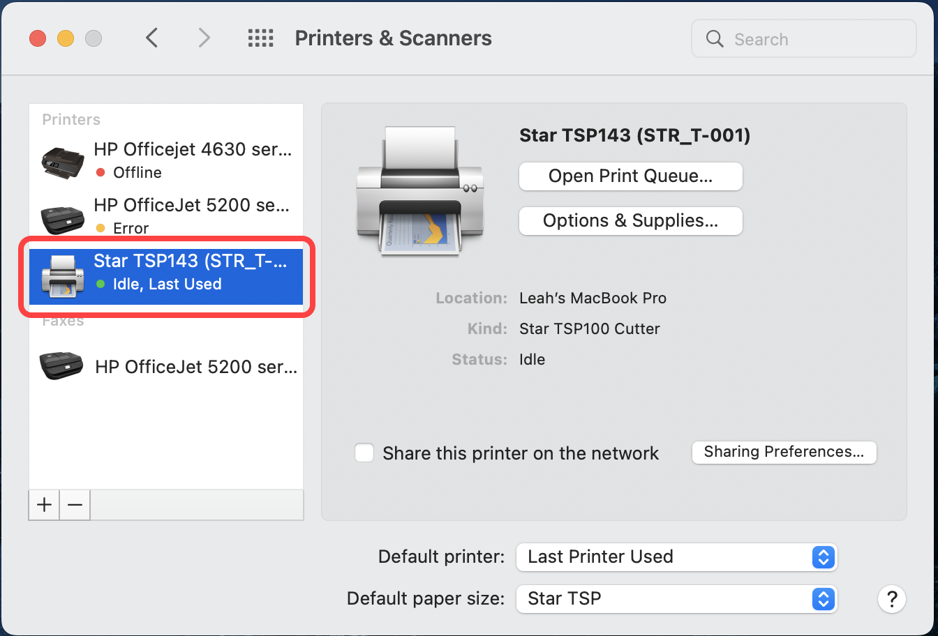 Receipt Printer setup for Mac (Booker)
