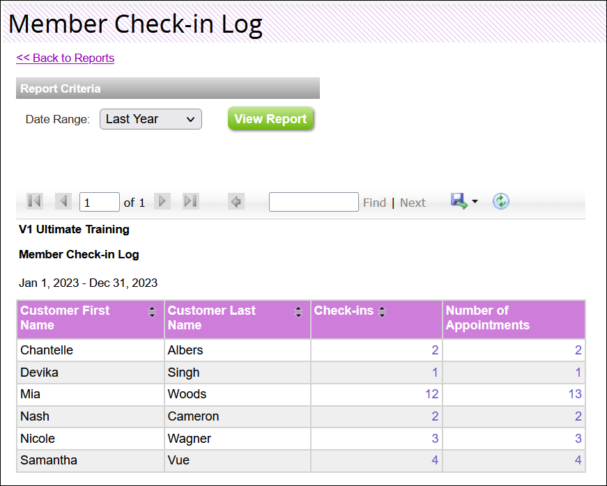 Member Check-in Log Report (Booker Version 1)
