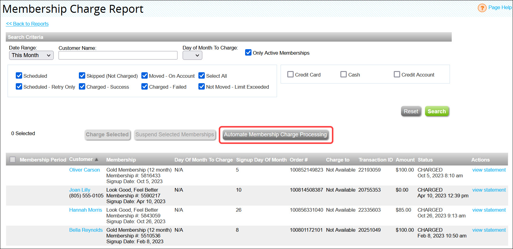 How to charge members charged automatically (Booker)