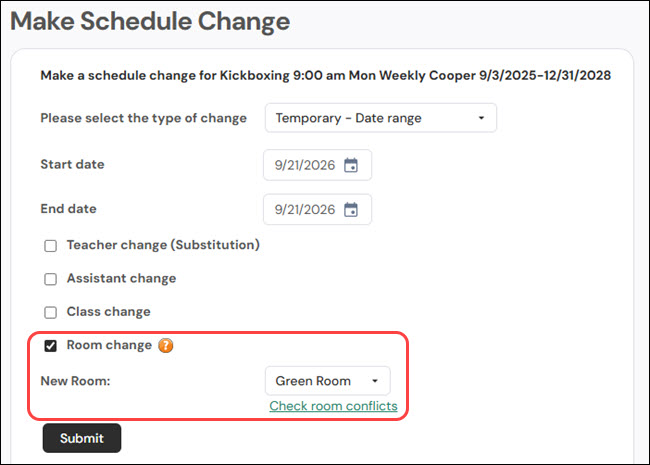 How to make a room change for a class that used the room in the past