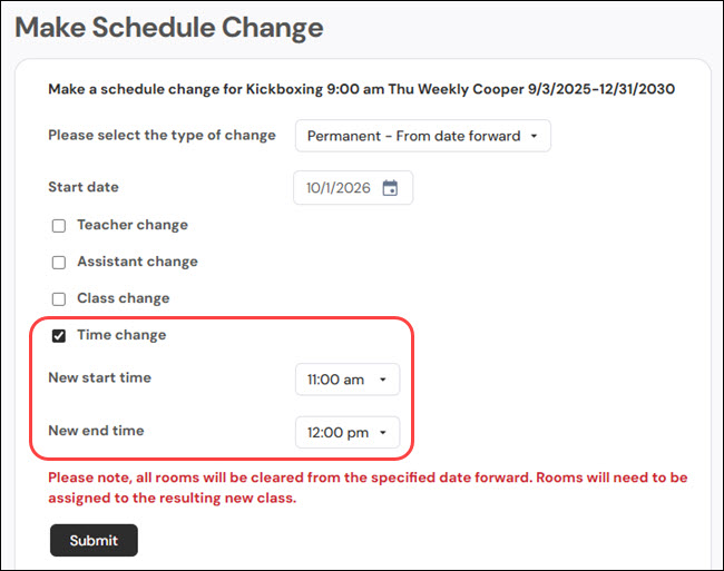 How to change the time of one or some classes only