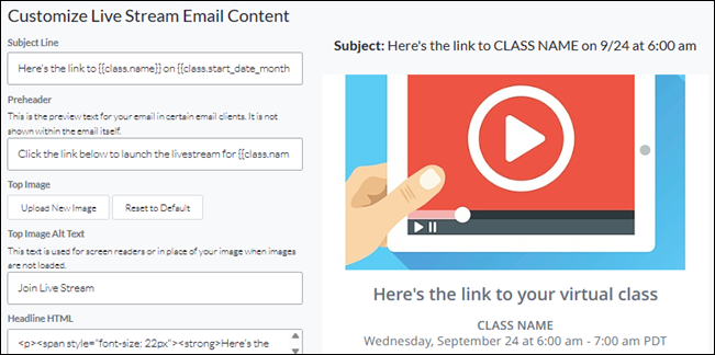 How to customize the Live Stream email (livestream)