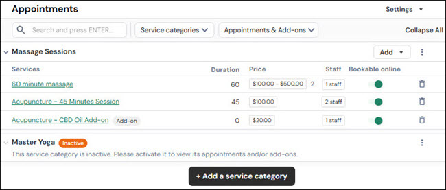 Appointments screen overview