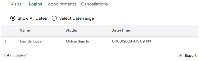 Client Visits screen