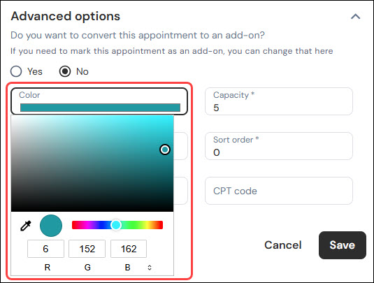 How to customize colors on the Appointment Schedule screen