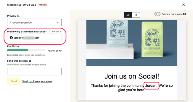 Preview and send test emails (Attentive SMS & Email)
