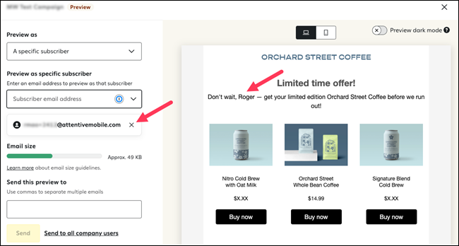 Preview and send test emails (Attentive SMS & Email)