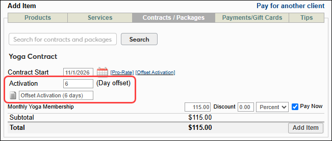 How to set offset activation dates for contracts