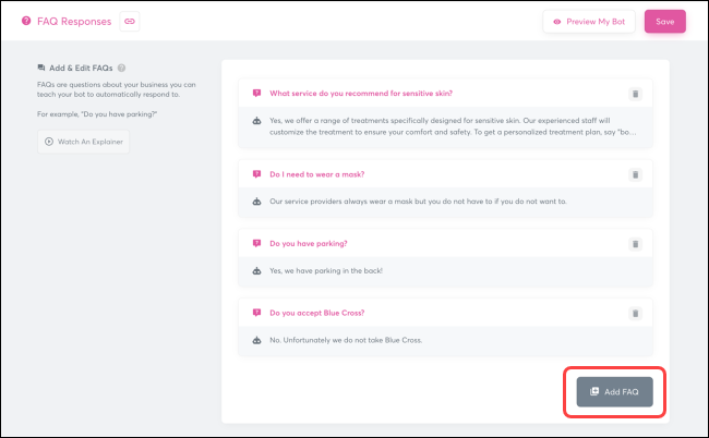 How to setup and manage FAQ responses (Messenger[ai])