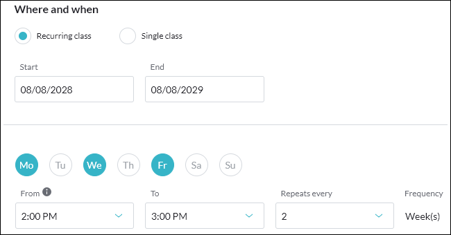 How to schedule classes from the Class & Course Management screen