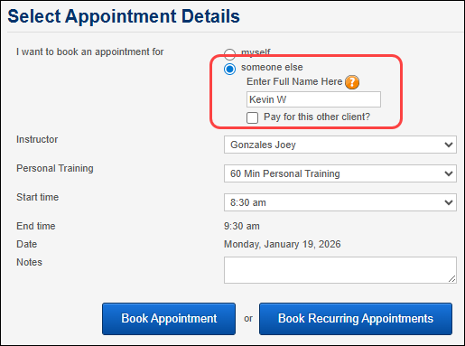 How to manage appointments booked for other clients