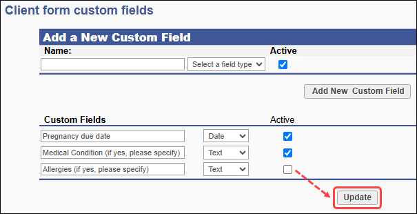 Custom fields on the Client Info screen