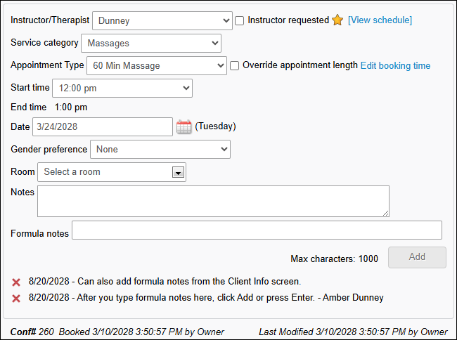 Modify Appointment screen