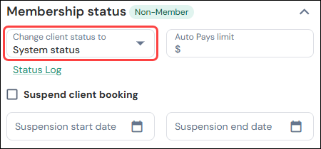 Features in the Member status section of the Client Info screen
