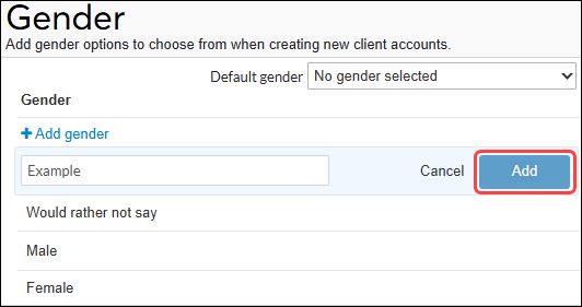 Gender options and preferences for clients