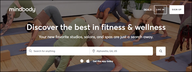 Home screen (Mindbody web app)