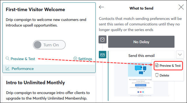 How to preview and test an email or text (Marketing Suite)