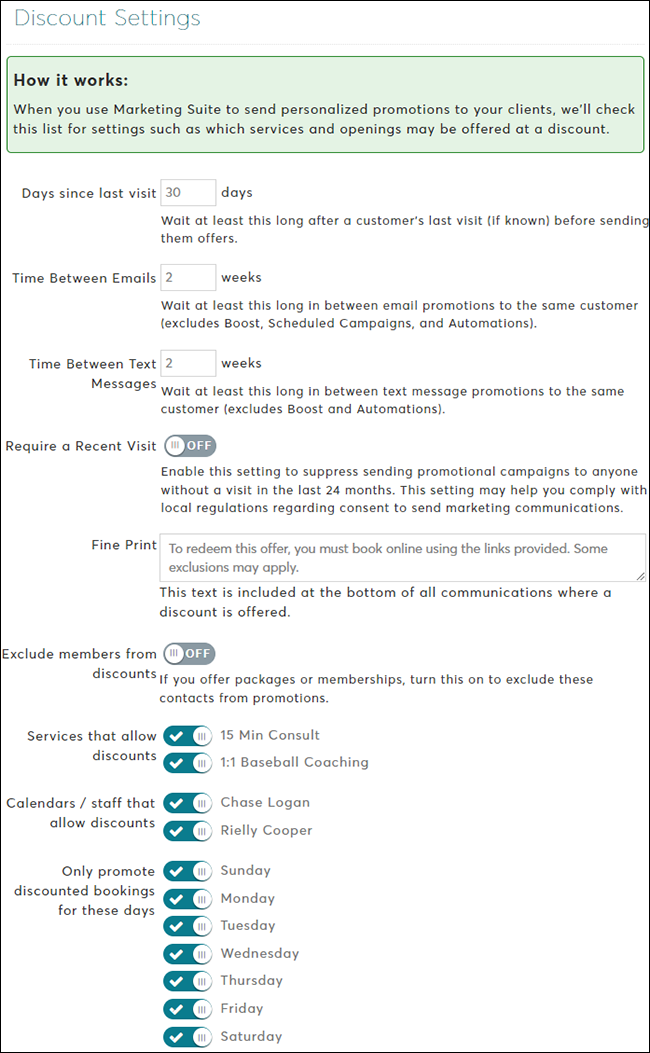 How to customize discount settings (Marketing Suite)