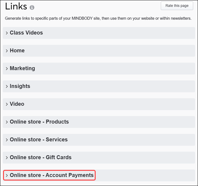 How to create a link to Account Payments