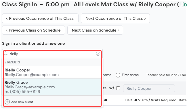 How to enroll a client into class on the Class Sign In screen