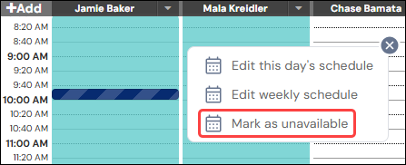 How to add and delete unavailable appointment times