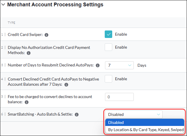 How to turn off or turn on SmartBatching for credit cards