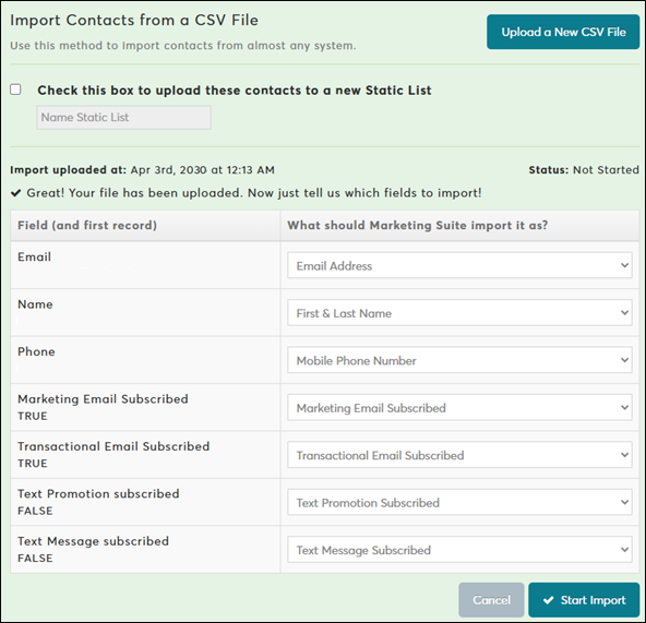 How to upload a list of clients (Marketing Suite)