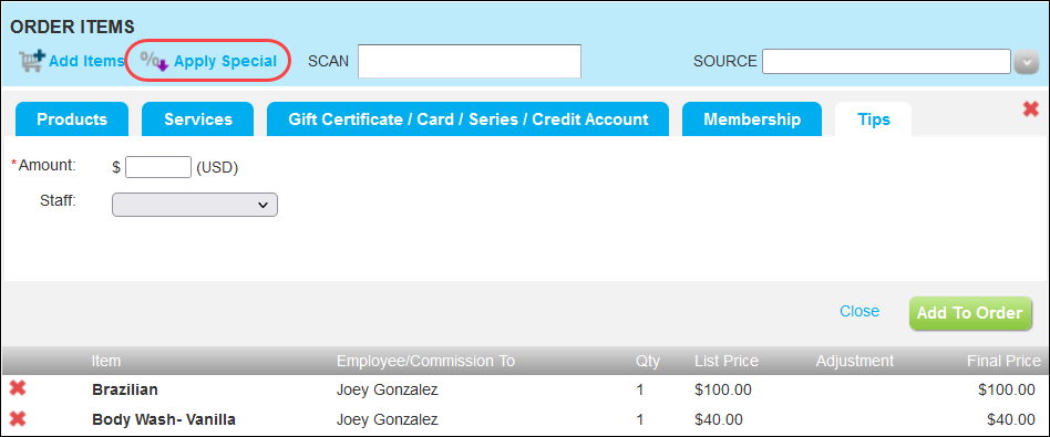 How to take payment and complete an order (Booker Version 1)