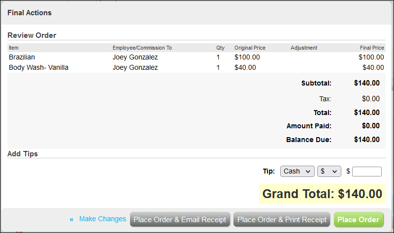 How to take payment and complete an order (Booker Version 1)