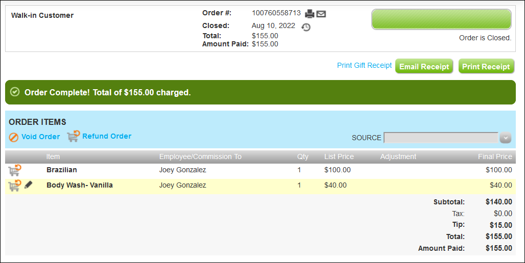 How to take payment and complete an order (Booker Version 1)